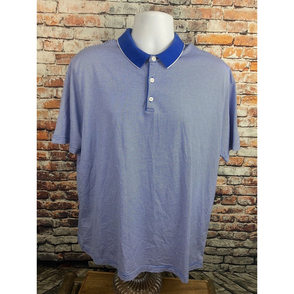 Hart Schaffner Marx Blue Striped Casual Polo Shirt XL Cotton